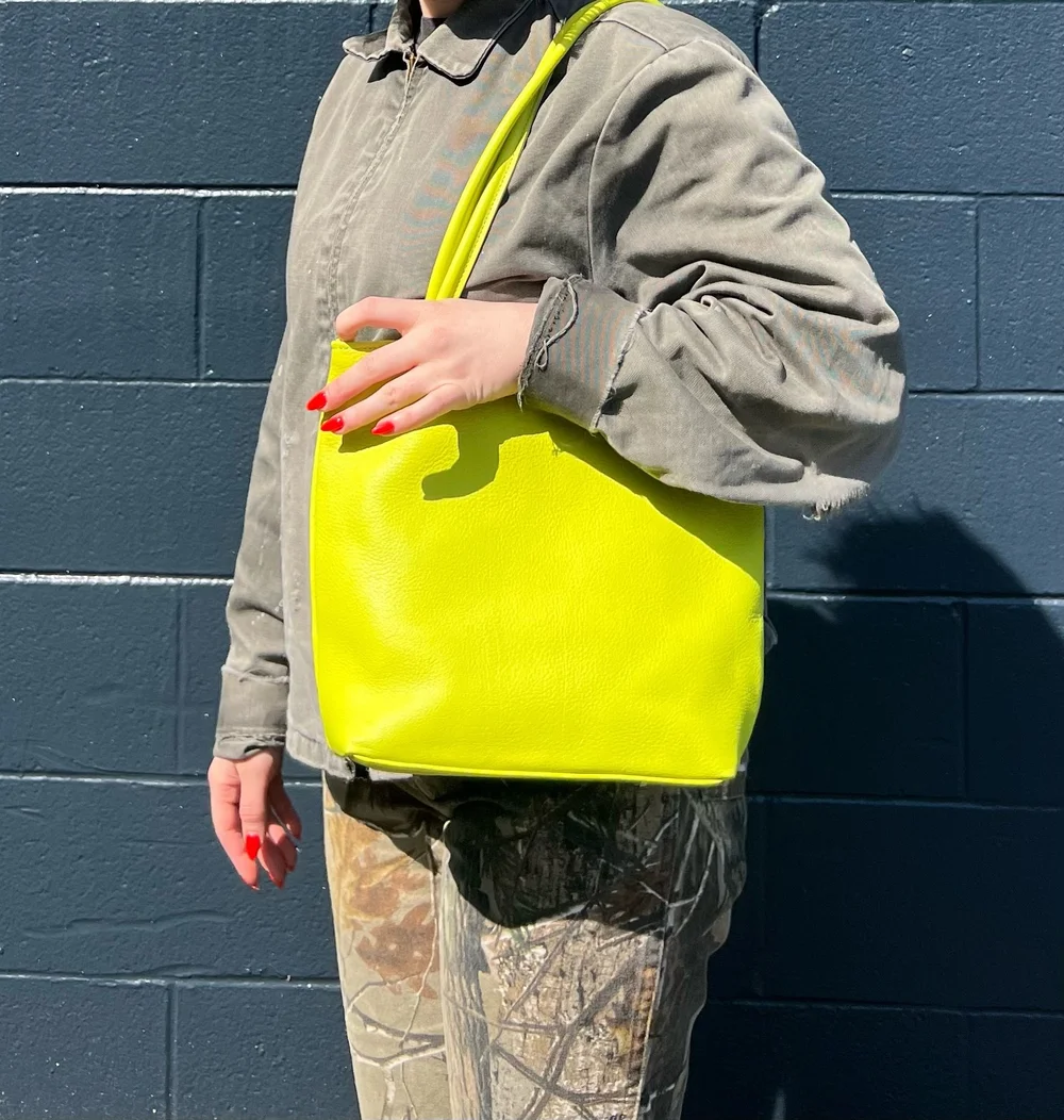PRIMECUT: CHARTREUSE LEATHER TINY TOTE